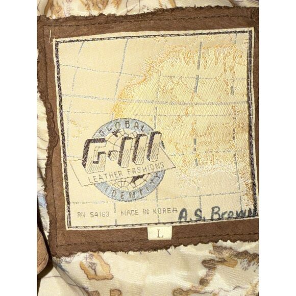 Vintage Global Identity G-III Leather Bomber Jacket Brown Flight Map Mens Large - Picture 10 of 16
